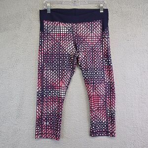 Under Armor Leggings Women's Small Pink Blue Capri Stretchy‎ Training Running